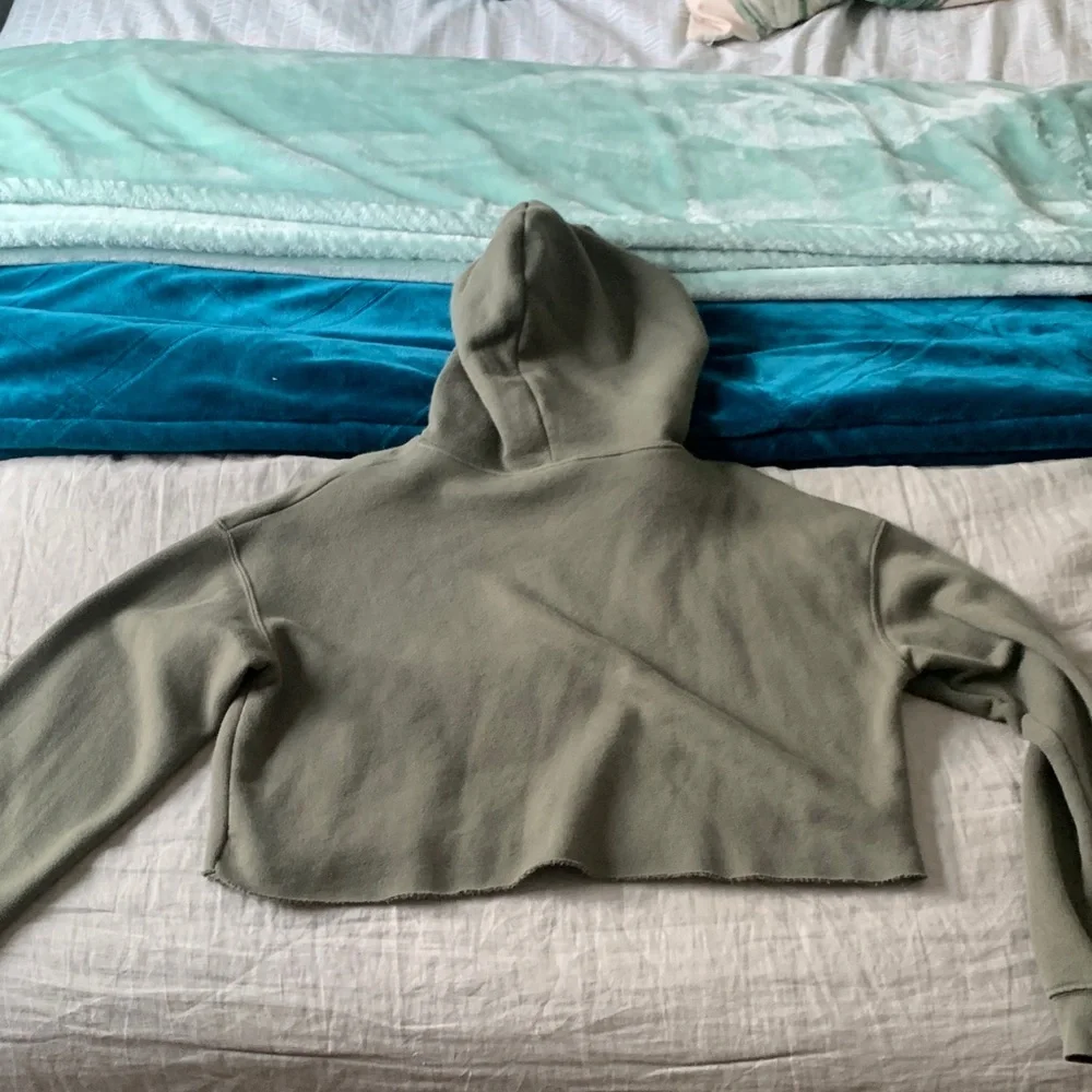 There is No Planet B Olive Green Cropped Hoodie with Environmental Print - Picture 6 of 10